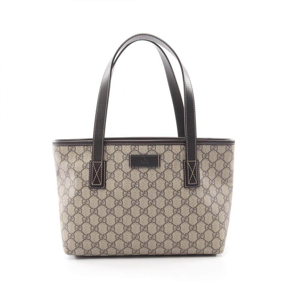 Gucci GG Supreme Tote Bag Canvas Leather Beige Brown